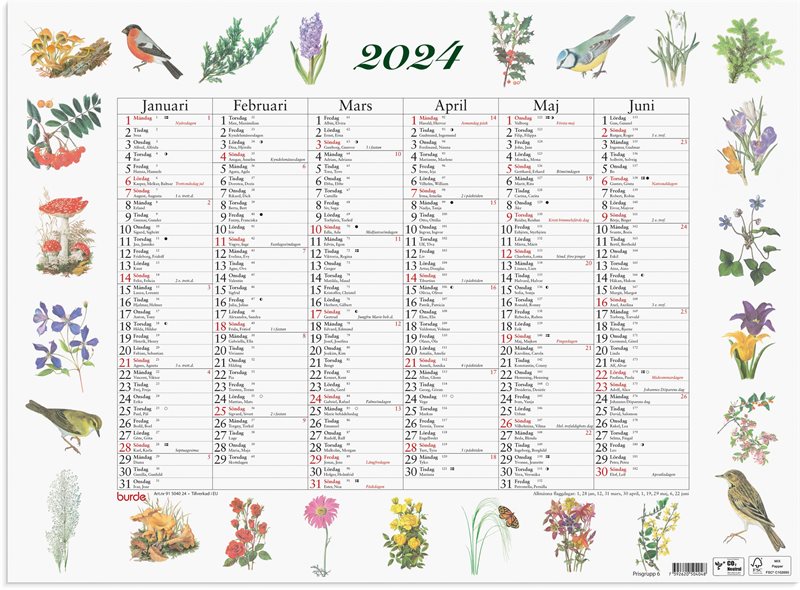 Väggkalender 2024 Stora Naturalmanackan