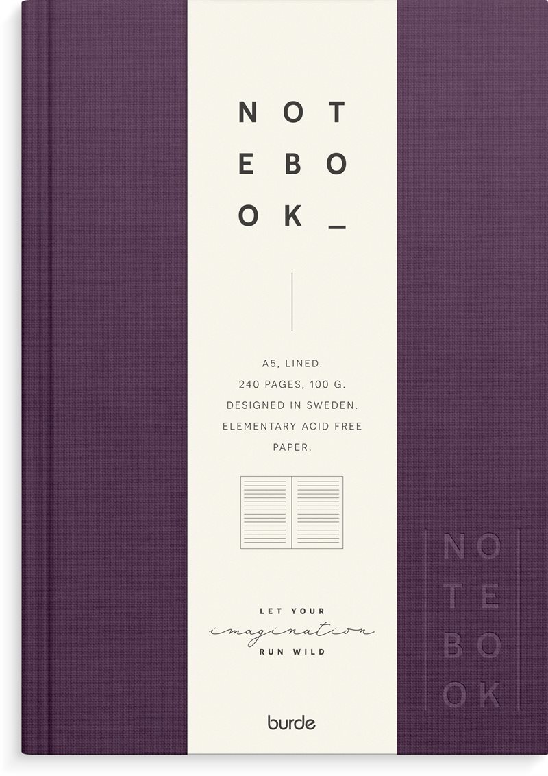 Anteckningsbok - Notebook - Textile plum lined A5