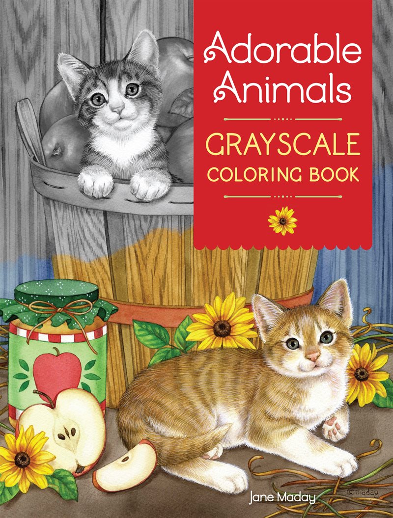 Adorable animals grayscale coloring book